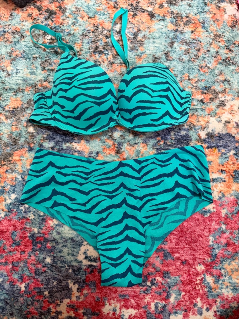 PINK Victoria's Secret Teal Zebra Print Bikini Set